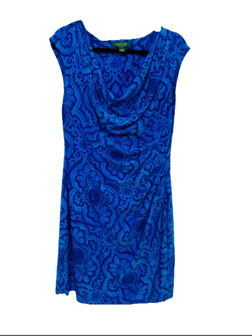 Lauren Ralph Lauren Royal Blue Floral Cowl Neck Dress